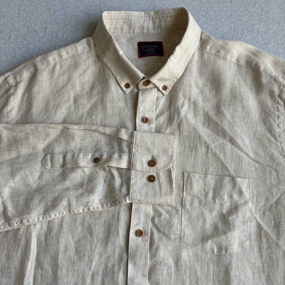 UNTUCKit Hudelot 100% Linen Striped Long Sleeve Mens XL Coastal Beach Vacation